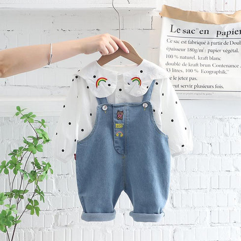 Spring and Autumn Girls Shirt Long Sleeve Set Two-Piece Set